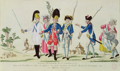 Le jour mémorable du 6 octobre 1789, départ de Versailles pour Paris : les Gardes du Corps, la Garde nationale parisienne et les héroïnes parisiennes - French School